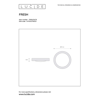 lafabryka.pl Plafon FRESH Ø 27 cm 1xE27 IP44 Satin Chrome 79158/01/12 Lucide